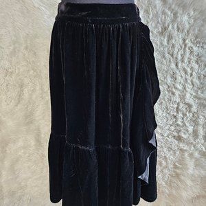 Kate Spade Women's Black Silk Blend Velvet Ruffle Front Wrap Skirt Size: 2